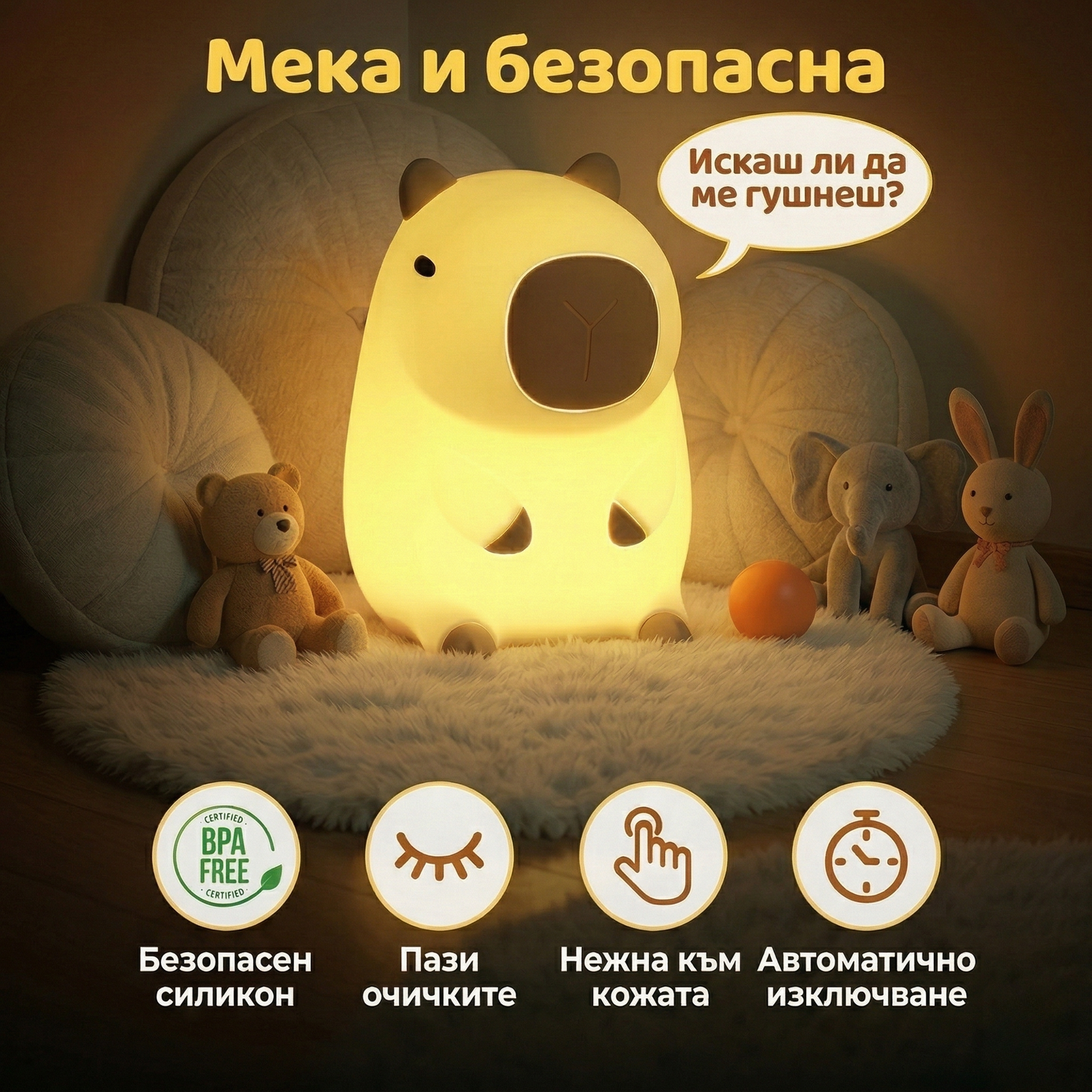 Мека нощна лампа „Капибара" – идеалният подарък за всяка възраст 🎁